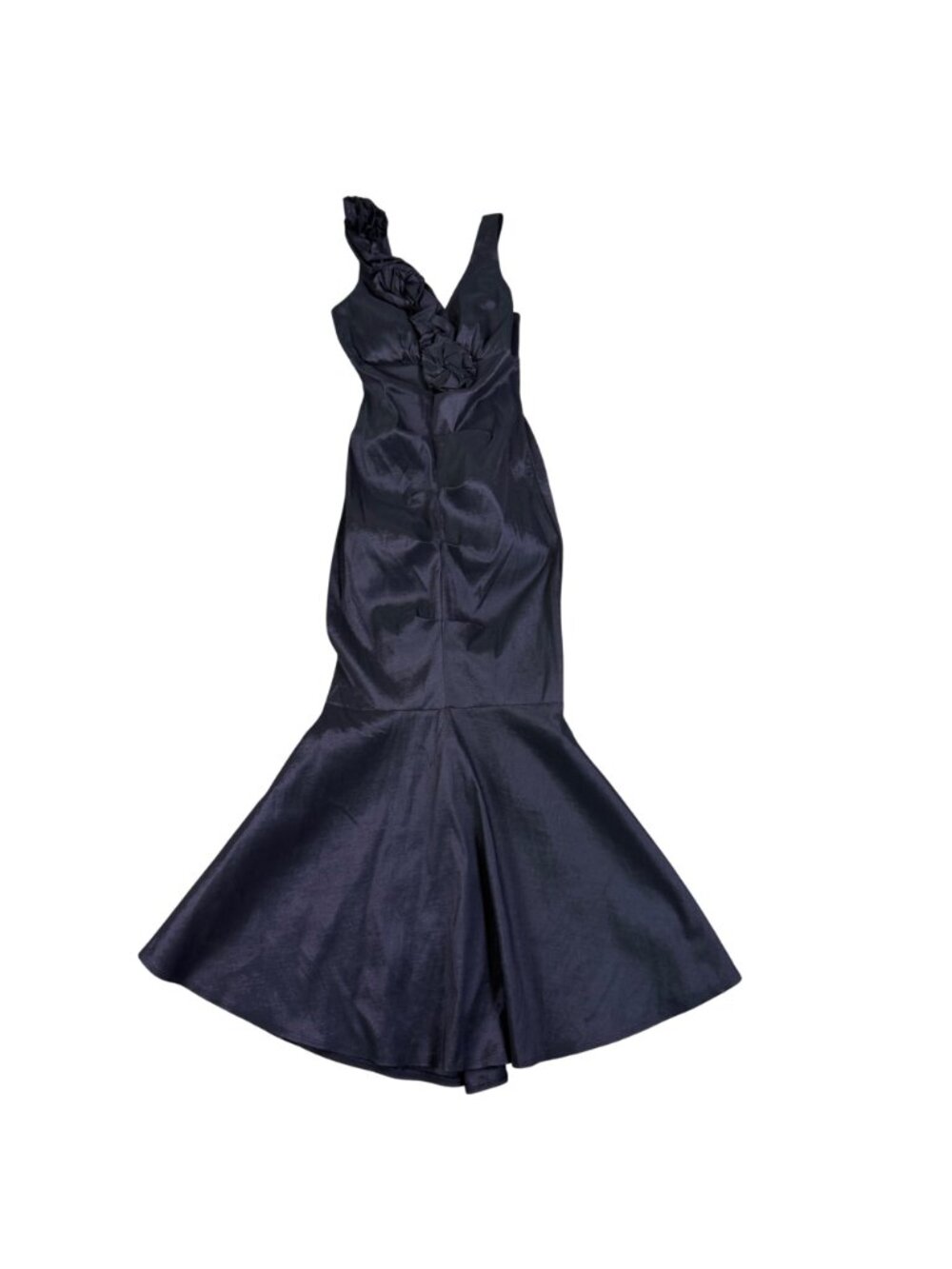 La Scala Womens Navy Mermaid Dress Ruffle Detail Sleeveless Sz M - Picture 2 of 6